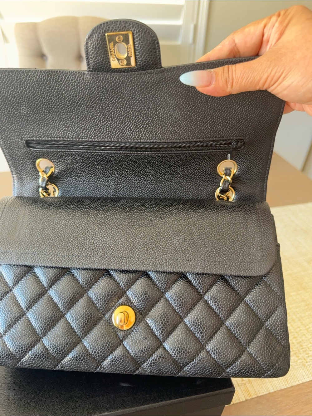 CHANEL Black Quilted Medium Caviar Shoulder Bag with Gold CC Hardware - Picture 9 of 14